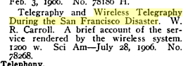 Magazine clipping: Telegraphy and Wireless Telegraphy During the San Francisco Disaster
